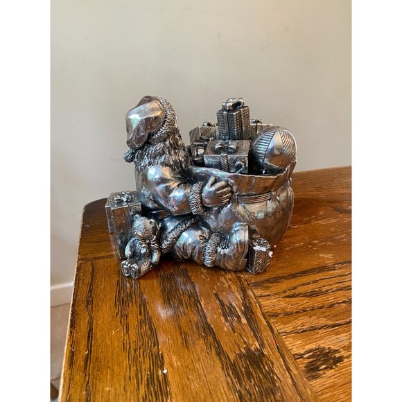 Vintage 1999 Royal Gallery Collection Silver-Toned Metal Lidded Santa Jar - Picture 4 of 11